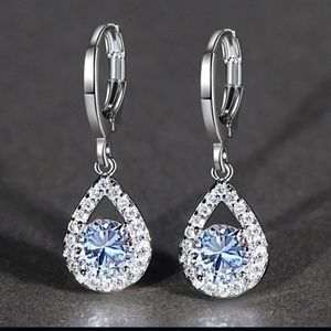 Luxury 1.20 carat round white sapphire drop earrings 925 sterling silver